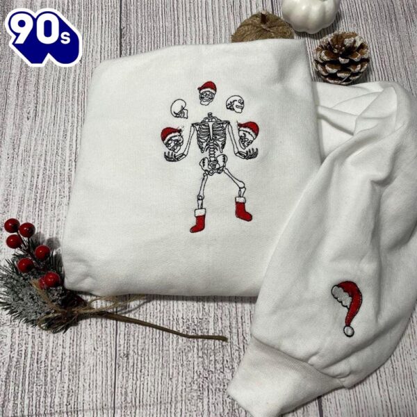 Skeleton Christmas Embroidery Sweatshirt Gift Christmas