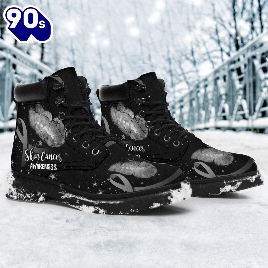 Skin Cancer Awareness Leather Boots Ribbon Butterfly Shoes Skin Cancer Awareness Leather Boots Ribbon Butterfly Shoes