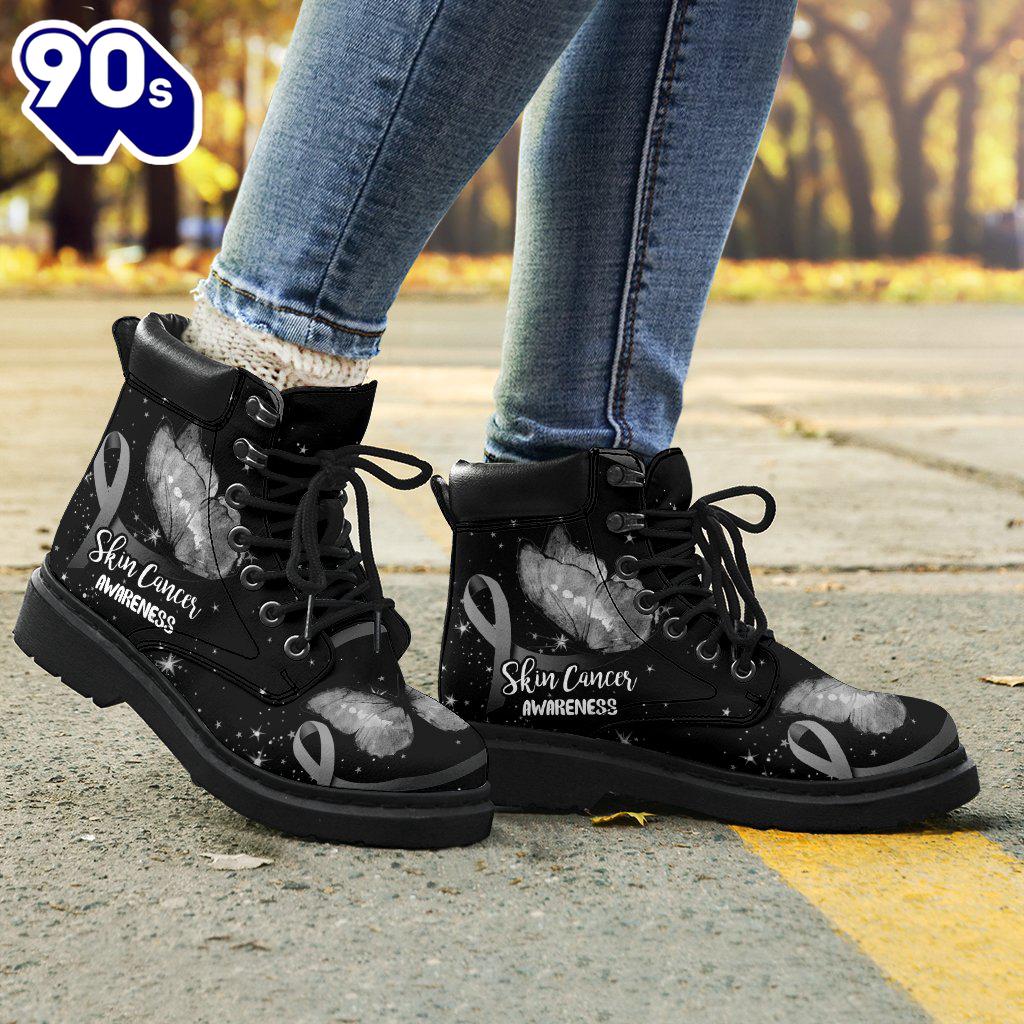 Skin Cancer Awareness Leather Boots Ribbon Butterfly Shoes Skin Cancer Awareness Leather Boots Ribbon Butterfly Shoes
