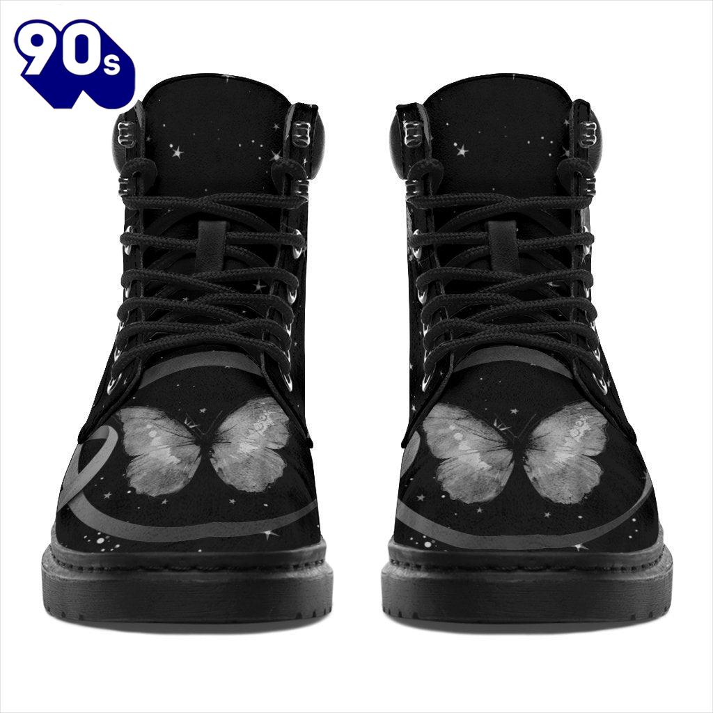 Skin Cancer Awareness Leather Boots Ribbon Butterfly Shoes Skin Cancer Awareness Leather Boots Ribbon Butterfly Shoes