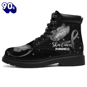 Skin Cancer Awareness Leather Boots Ribbon Butterfly Shoes 7 Skin Cancer Awareness Leather Boots Ribbon Butterfly Shoes