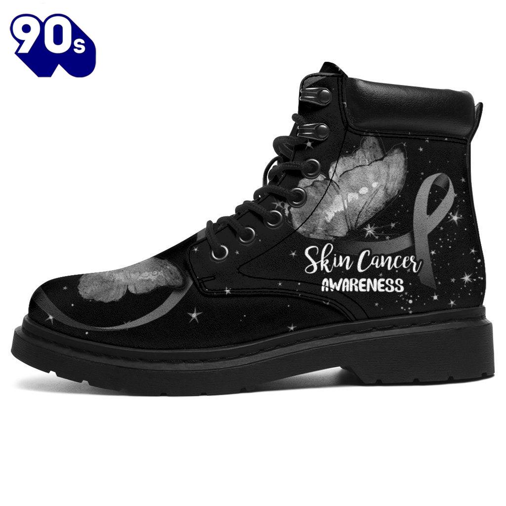Skin Cancer Awareness Leather Boots Ribbon Butterfly Shoes Skin Cancer Awareness Leather Boots Ribbon Butterfly Shoes