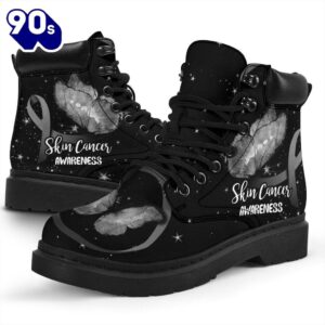 Skin Cancer Awareness Leather Boots Ribbon Butterfly Shoes 1 Skin Cancer Awareness Leather Boots Ribbon Butterfly Shoes