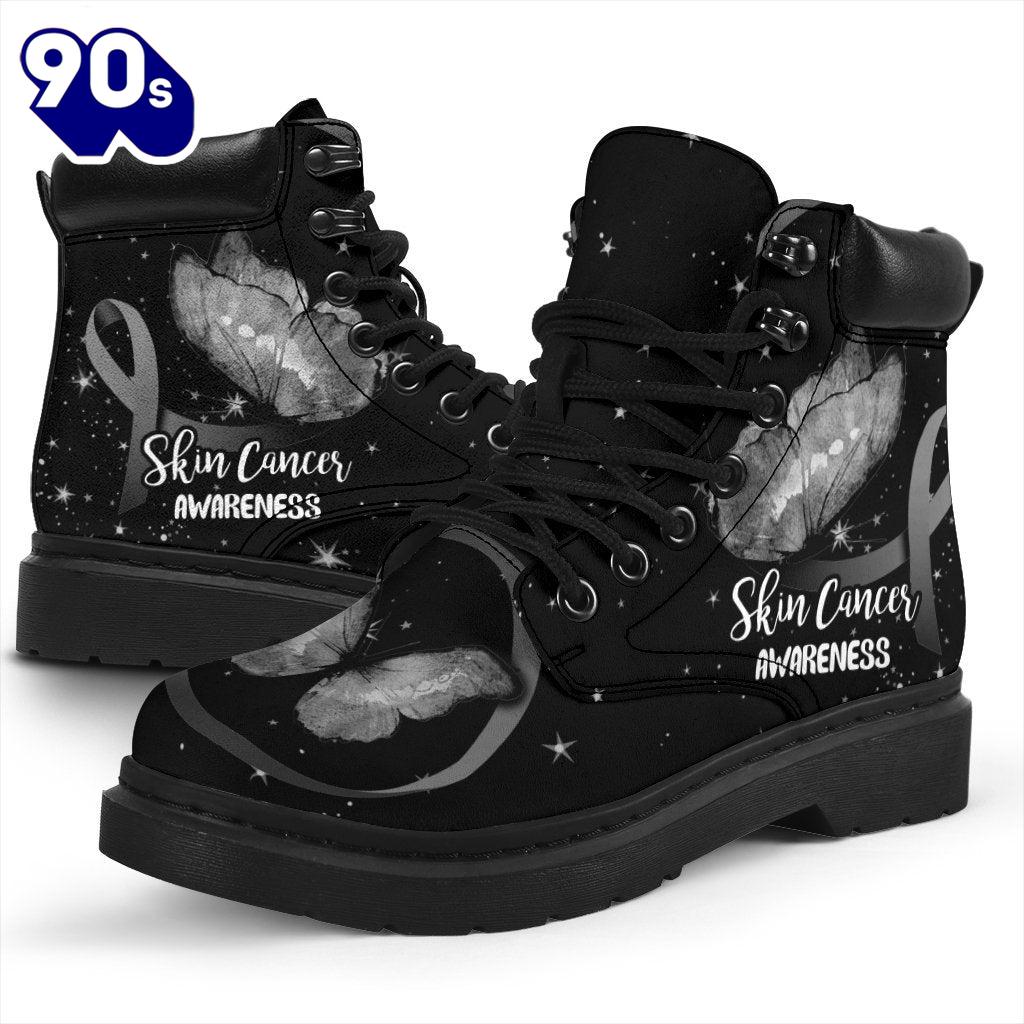 Skin Cancer Awareness Leather Boots Ribbon Butterfly Shoes Skin Cancer Awareness Leather Boots Ribbon Butterfly Shoes
