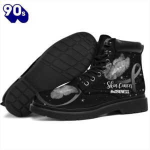 Skin Cancer Awareness Leather Boots Ribbon Butterfly Shoes