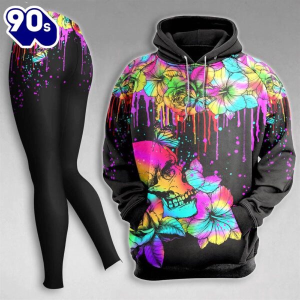 Skull Flower Colorful Gothic Combo Hoodie And Leggings