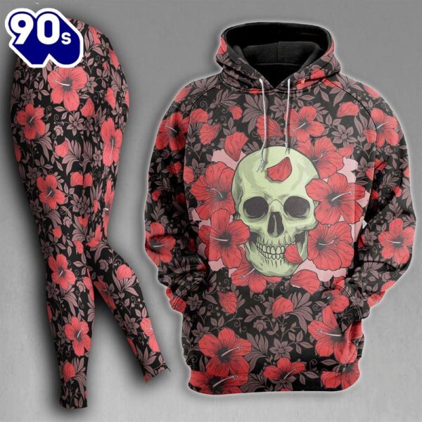 Skull Flower Pattern Gothic Combo Hoodie And Leggings