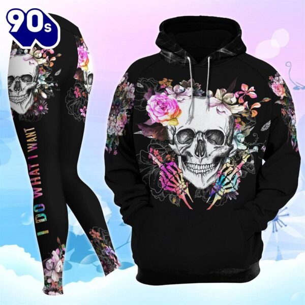 Skull Flower Rose Combo Hoodie And Leggings
