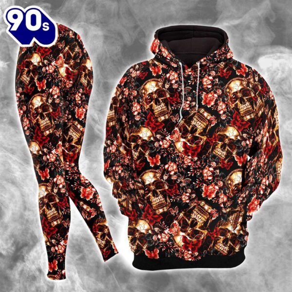 Skull Gold Abstract Art Combo Hoodie And Leggings