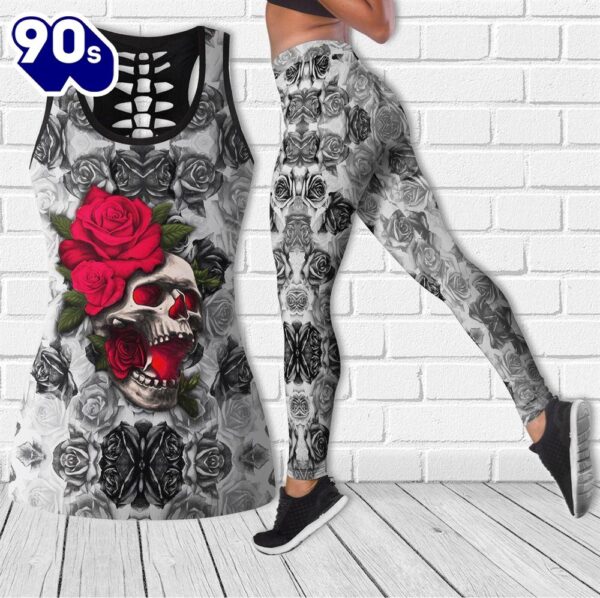 Skull Rose Gothic Red Cool Combo Tanktop & Leggings Yoga