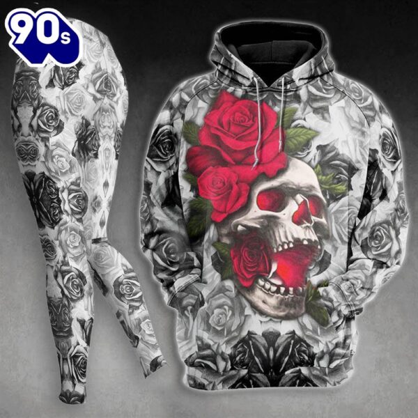 Skull Rose Pattern Gothic Combo Hoodie And Leggings