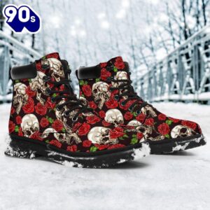 Skull Roses Leather Boots Cool Gift Idea