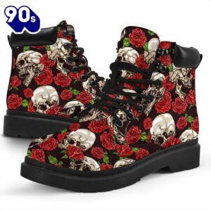 Skull Roses Leather Boots Cool Gift Idea