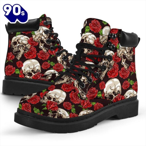 Skull Roses Leather Boots Cool Gift Idea