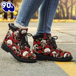Skull Roses Leather Boots Cool Gift Idea