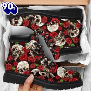 Skull Roses Leather Boots Cool Gift Idea