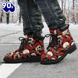 Skull Roses Leather Boots Cool Gift Idea
