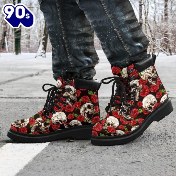 Skull Roses Leather Boots Cool Gift Idea