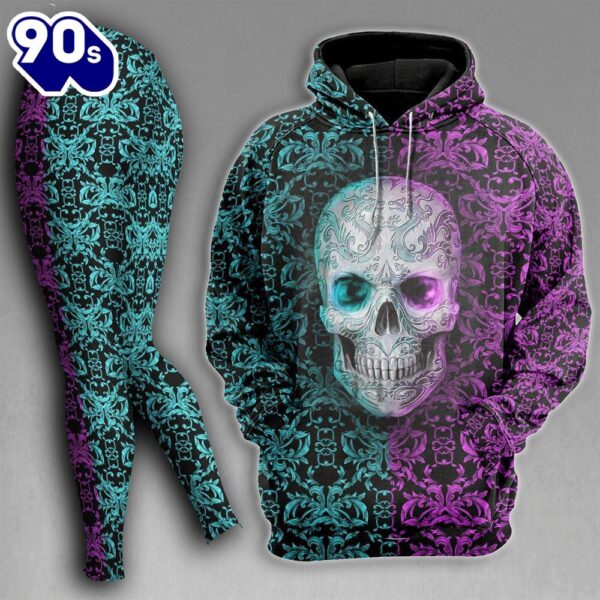 Skull Sugar Pattern Gothic Combo Hoodie And Leggings