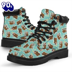 Sloth Leather Boots Animal Custom Shoes Funny For Sloth Lover
