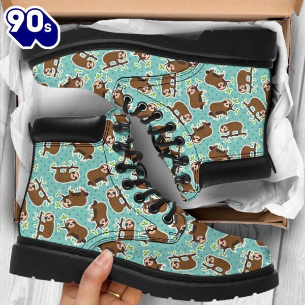 Sloth Leather Boots Animal Custom Shoes Funny For Sloth Lover