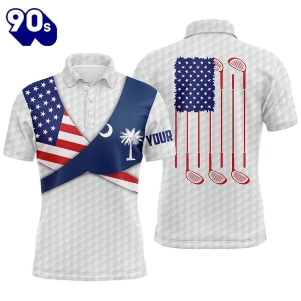 South Carolina Flag White Golf Pattern Mens Polo Shirt Patriotic Men  Golf Gifts  Gift Christmas