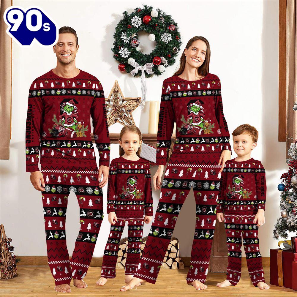South Carolina Gamecocks NCAA Custom Name Grinch Christmas And Sport Team Pajama Set Gift Christmas South Carolina Gamecocks NCAA Custom Name Grinch Christmas And Sport Team Pajama Set Gift Christmas