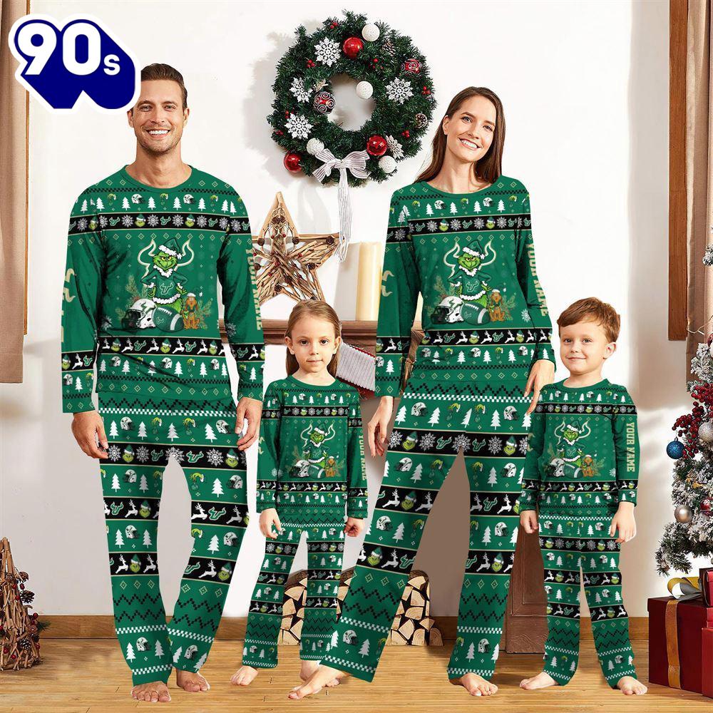 South Florida Bulls NCAA Custom Name Grinch Christmas And Sport Team Pajama Set Gift Christmas South Florida Bulls NCAA Custom Name Grinch Christmas And Sport Team Pajama Set Gift Christmas