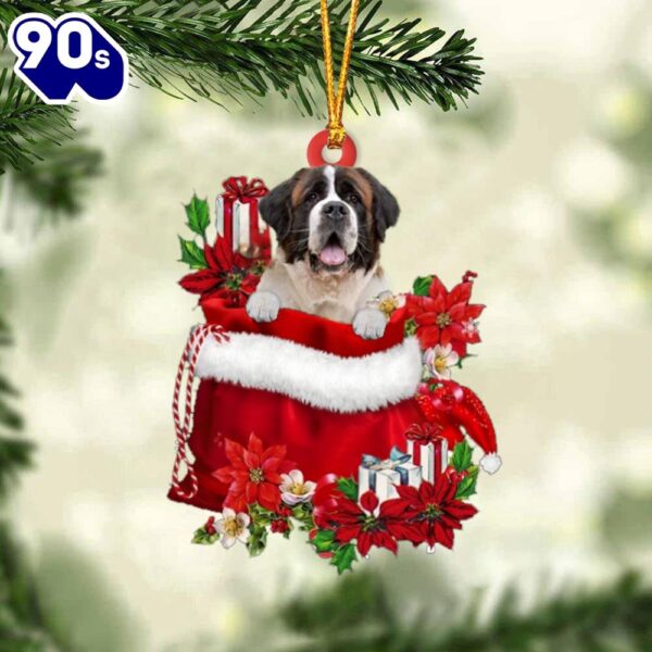 St Bernard In Gift Bag Christmas Ornament, Gift For Christmas