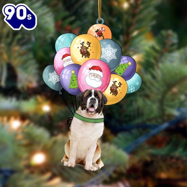 St Bernard With Balloons Christmas Ornament, Gift For Christmas