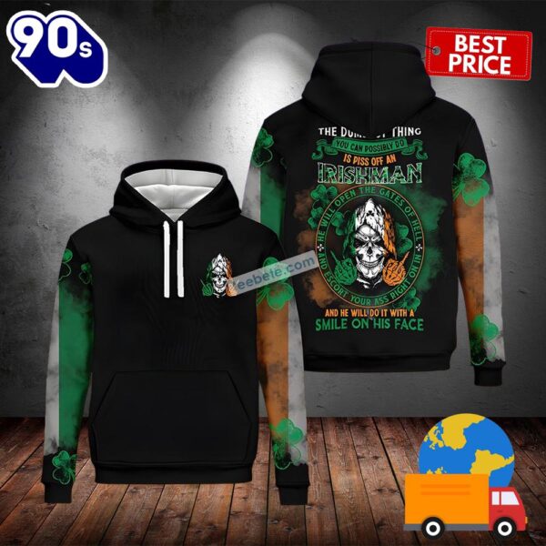 St Patricks Day Skull Smile On His Face Black 3D Hoodie For Men 2025