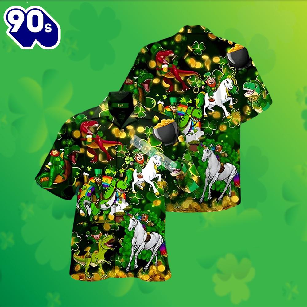 St Patricks Leprechaun Unicorn Dinosaur Shamrock Green Hawaiian Shirts 2025 St Patricks Leprechaun Unicorn Dinosaur Shamrock Green Hawaiian Shirts 2025