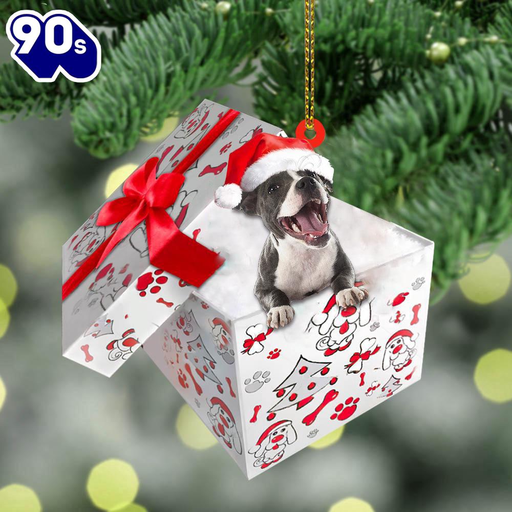 Staffordshire-Bull-Terrier In Gift Box Christmas Ornament, Gift For Christmas Staffordshire-Bull-Terrier In Gift Box Christmas Ornament, Gift For Christmas
