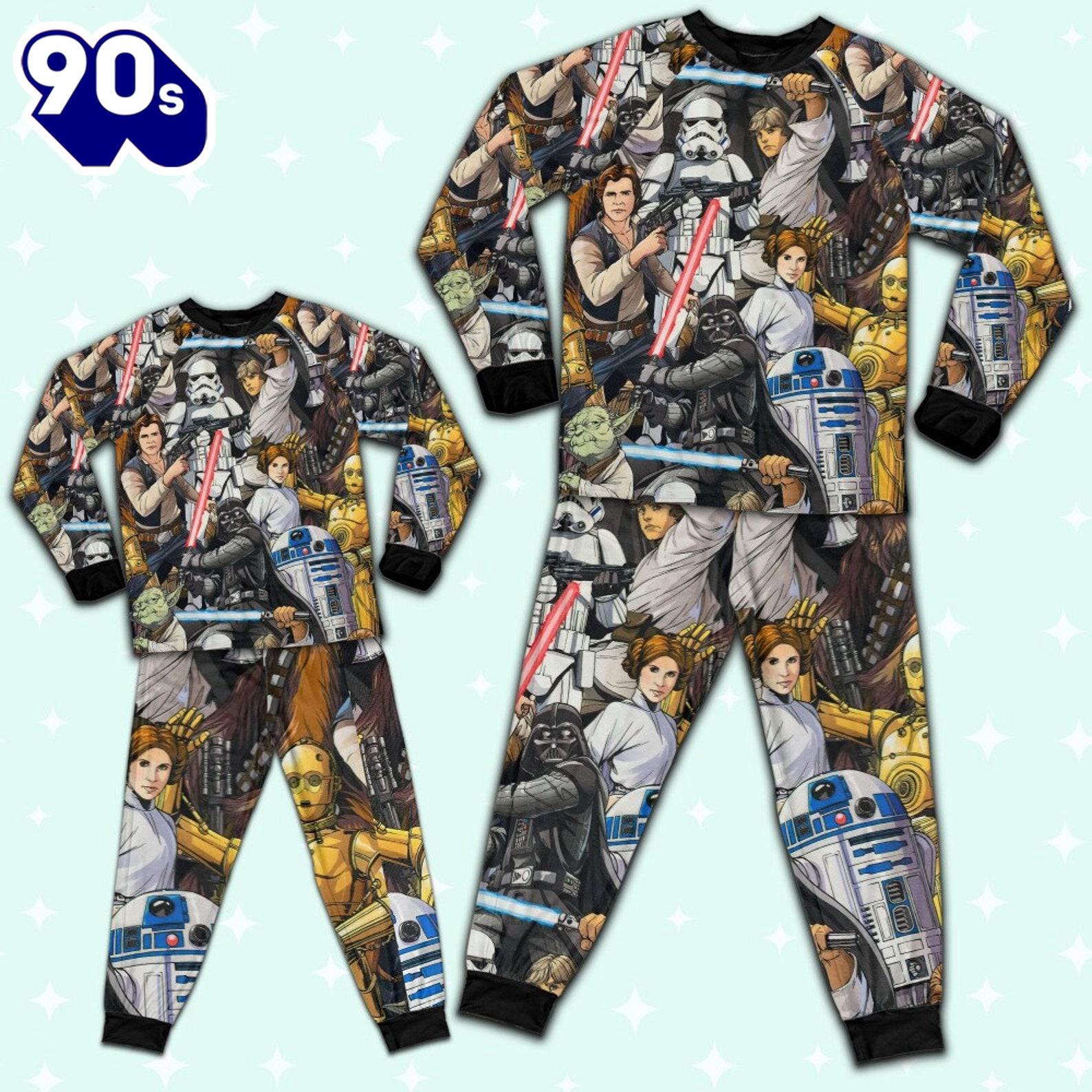 Star Wars R2D2 C3PO Darth Vader Luke Skywalker Chewbacca Yoda Art Pajamas Set - Movie Cartoon Holiday Pajamas Star Wars R2D2 C3PO Darth Vader Luke Skywalker Chewbacca Yoda Art Pajamas Set - Movie Cartoon Holiday Pajamas