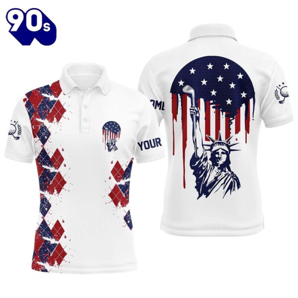 Statue Of Liberty Th Of July American Flag Argyle Mens Golf Polos Patriotic    Gift Christmas