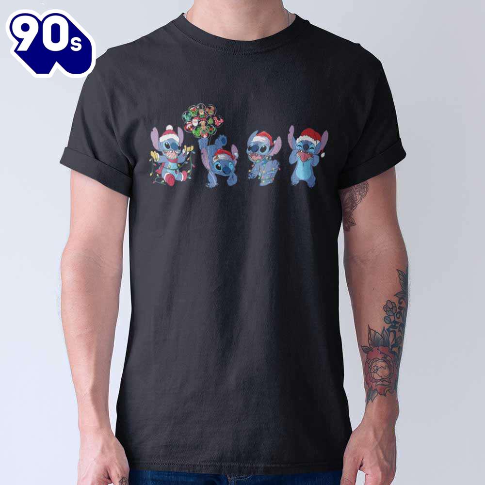 Stitch Christmas Lights Mickey Balloon T-Shirt Disney Gift Summer Stitch Christmas Lights Mickey Balloon T-Shirt Disney Gift Summer