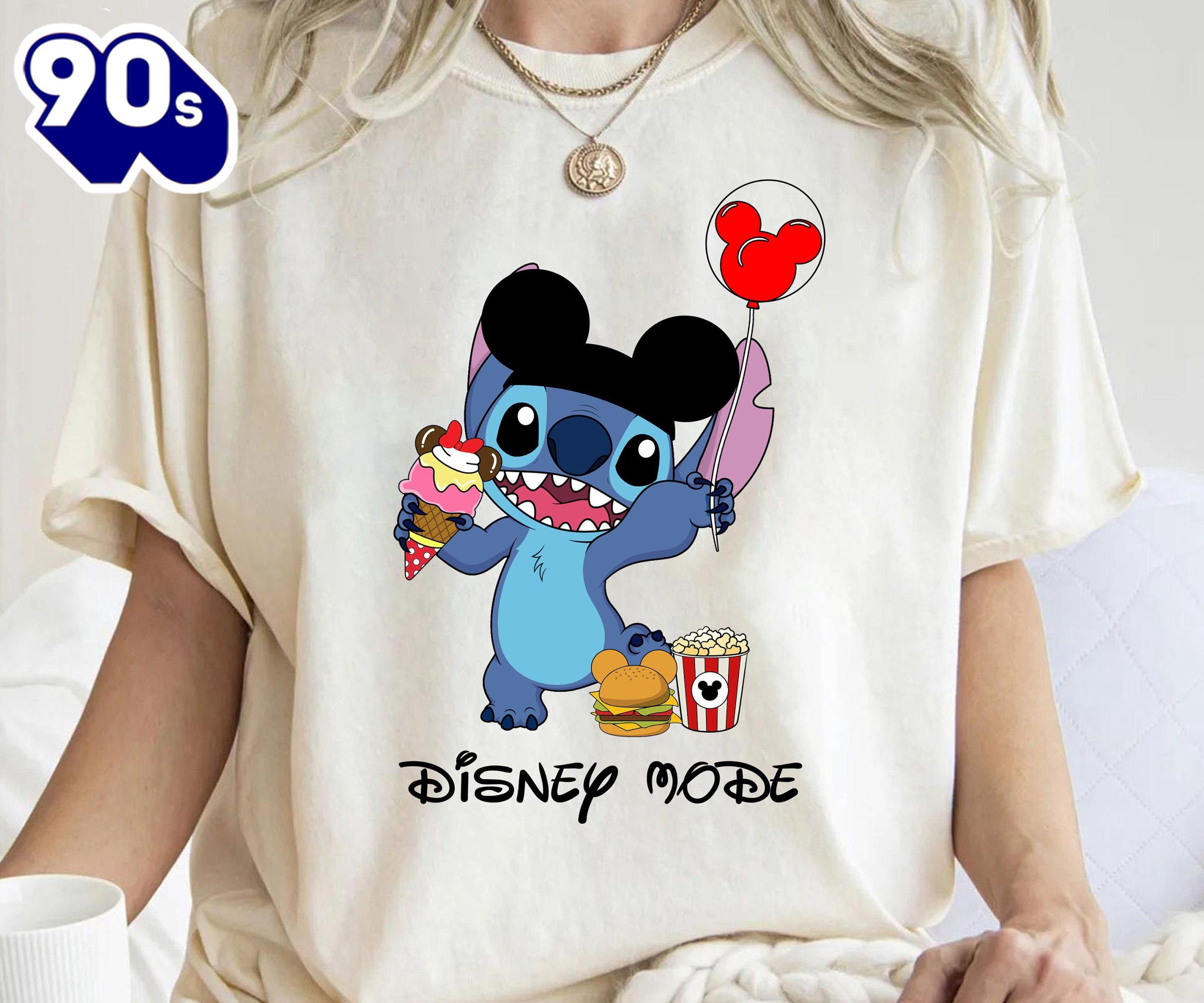 Stitch With Mickey Ear Balloon Eat Ice Cream Disney Mode Funny T-Shirt Gift Summer Stitch With Mickey Ear Balloon Eat Ice Cream Disney Mode Funny T-Shirt Gift Summer