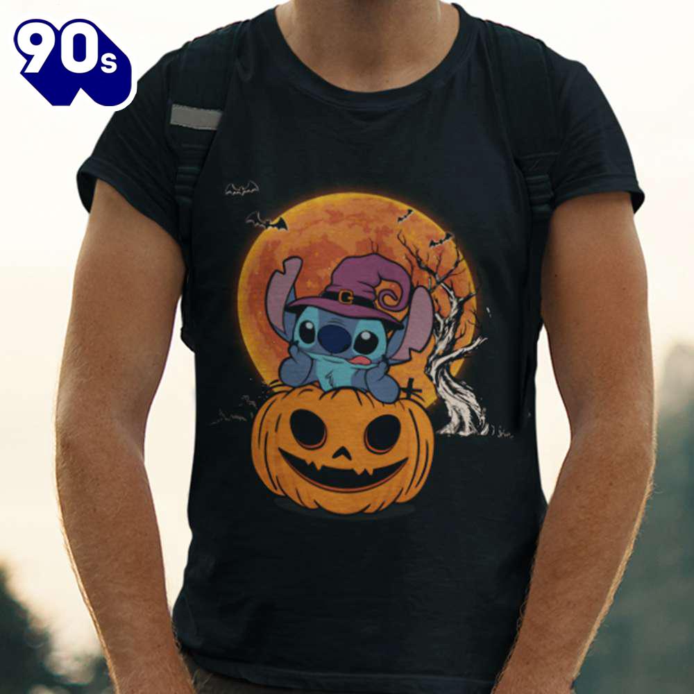 Stitch With Pumpkin Shirt Halloween Moon Disney Gift Summer Stitch With Pumpkin Shirt Halloween Moon Disney Gift Summer