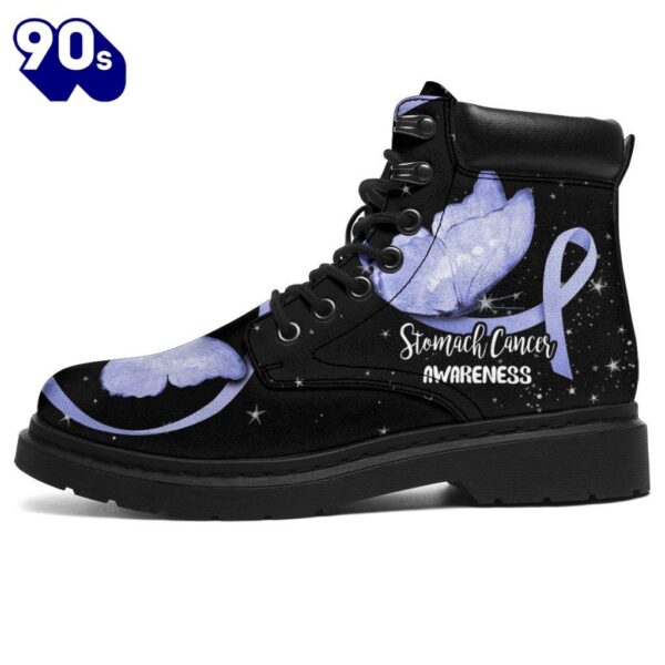 Stomach Cancer Awareness Leather Boots Ribbon Butterfly Shoes