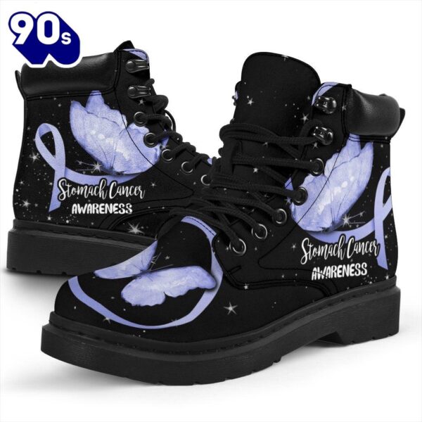 Stomach Cancer Awareness Leather Boots Ribbon Butterfly Shoes