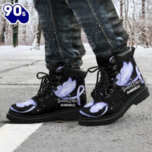 Stomach Cancer Awareness Leather Boots Ribbon Butterfly Shoes