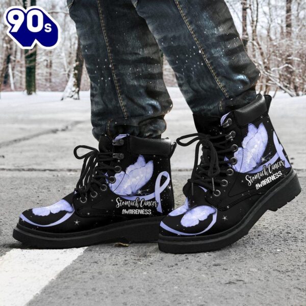 Stomach Cancer Awareness Leather Boots Ribbon Butterfly Shoes