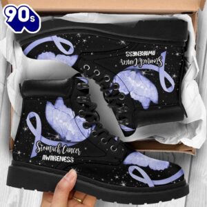 Stomach Cancer Awareness Leather Boots Ribbon Butterfly Shoes