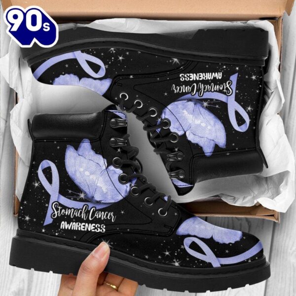 Stomach Cancer Awareness Leather Boots Ribbon Butterfly Shoes
