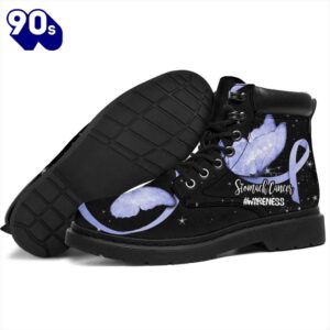 Stomach Cancer Awareness Leather Boots Ribbon Butterfly Shoes