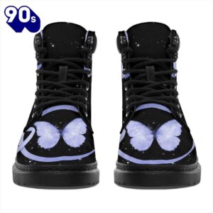 Stomach Cancer Awareness Leather Boots Ribbon Butterfly Shoes