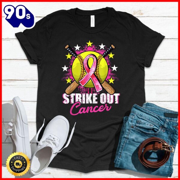Halloween 2025  Strike Out Breast Cancer Awareness Day Pink Ribbon Softball T-Shirt