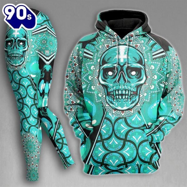 Sugar Skull Cyan Gothic Combo Hoodie And Leggings