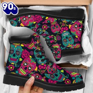 Sugar Skull Leather Boots Shoes Gift Idea