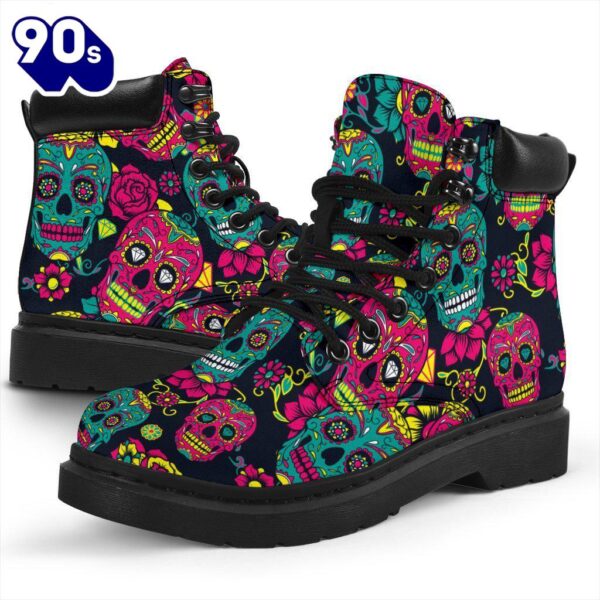 Sugar Skull Leather Boots Shoes Gift Idea